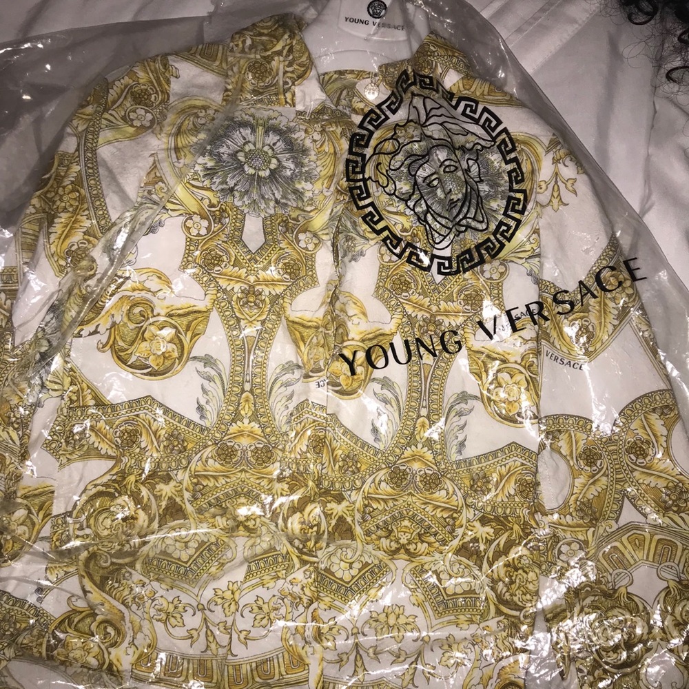 Young Versace White/Gold Cotton Barocco Shirt